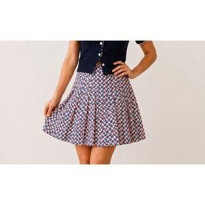Maeve Anthropologie Geometric Print Pleated Skirt Sz 10 Preppy Eclectic Retro